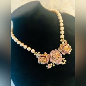 Heidi Daus Petite J'adore Rose Pearl and Crystal Necklace Pink Version